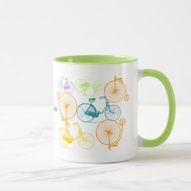 Personalized Vintage Modern Bicycle Neon Pattern Mug (Right)