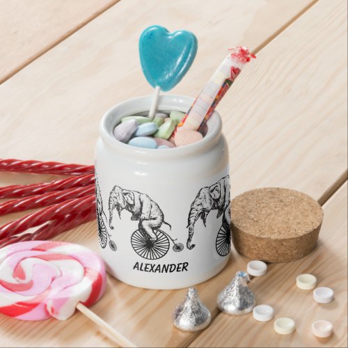 Personalized Vintage Modern Elephant Riding Bike Candy Jar