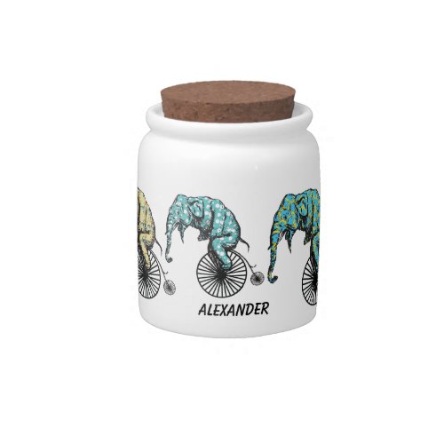 Personalized Vintage Modern Elephant Riding Bike Candy Jar