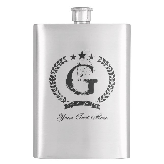Personalized vintage monogram steel flask (Front)