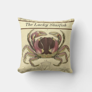 Personalized Vintage Nautical Crab Watercolor Throw Pillow