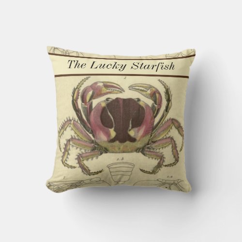 Personalized Vintage Nautical Crab Watercolor Throw Pillow