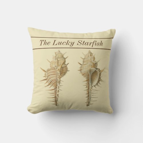 Personalized Vintage Nautical Seashells Watercolor Throw Pillow