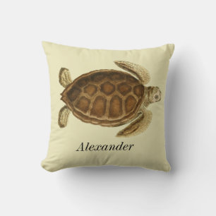 Personalized Vintage Nautical Turtle Watercolor Throw Pillow