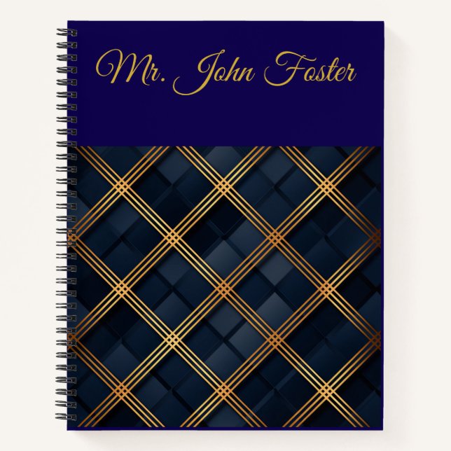 Personalized Vintage Navy Blue and Gold Christmas  Notebook (Front)