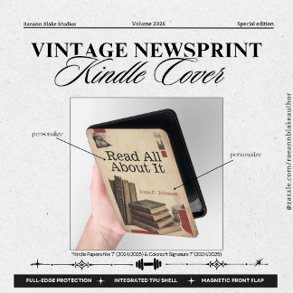 Personalized Vintage Newsprint Style Book Lovers Kindle Cover