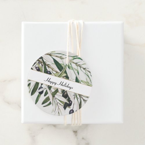 Personalized Vintage Olive Branch Happy Holidays Favor Tags