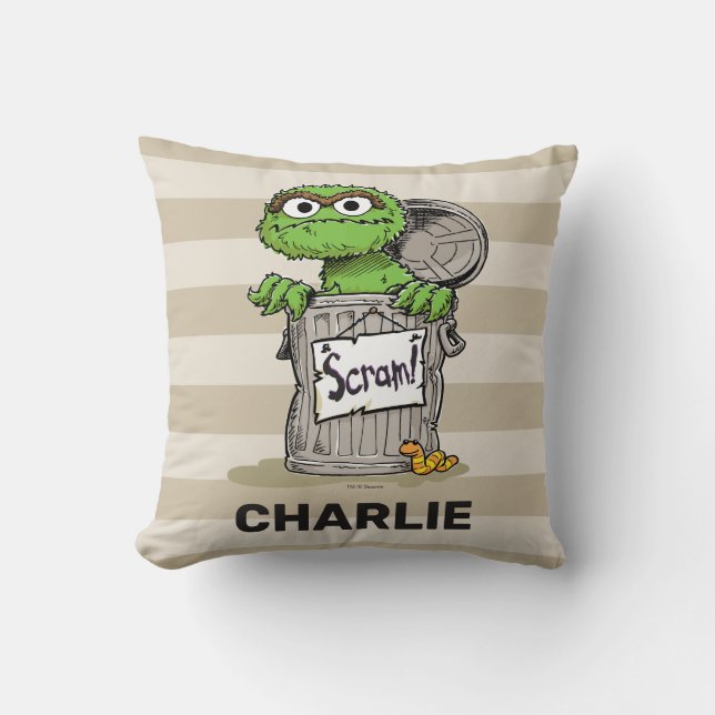 Personalized Vintage Oscar the Grouch Scram Throw Pillow (Front)
