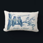 Personalized Vintage Owl Couple in Tree Wedding Lumbar Pillow<br><div class="desc">This is a Fun Vintage Custom Owls Wedding Gift! Shown above is a quirky image of two Owls sitting in a Tree, both Owls have banners in their beaks, one says: This day I marry my best friend and the other replies: You are the one and only. Personalized Couple's Names...</div>