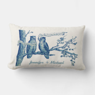 Personalized Vintage Owl Couple in Tree Wedding Lumbar Pillow