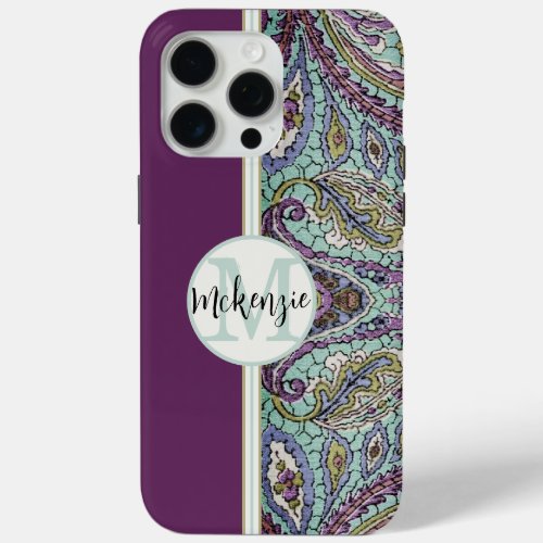 Personalized Vintage Paisley Aqua Pattern iphone iPhone 15 Pro Max Case