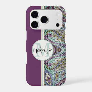 Personalized Vintage Paisley Aqua Pattern iphone 17 Pro Case