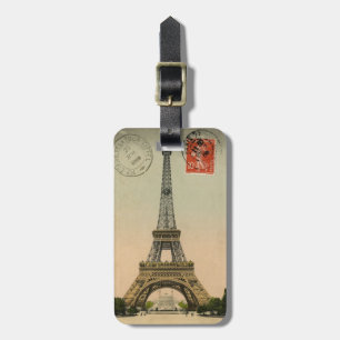 Personalized vintage Paris Postcard Luggage tag