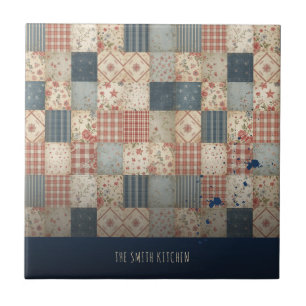 Personalized Vintage Patchwork Family Kitchen Ceramic Tile