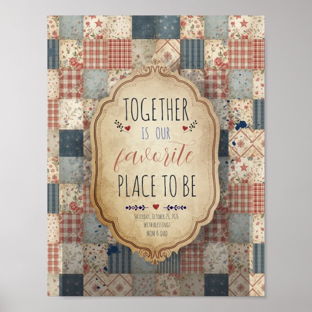 Personalized Vintage Patchwork Family Memory Poster (Front)
