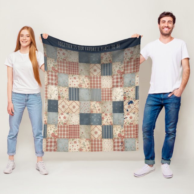 Personalized Vintage Patchwork Togetherness Fleece Blanket (In Situ)