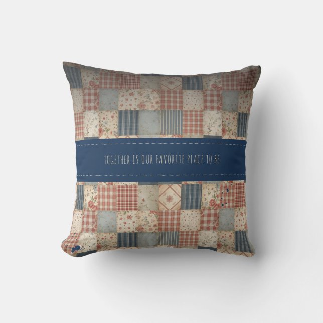 Personalized Vintage Patchwork Togetherness Throw Pillow (Front)