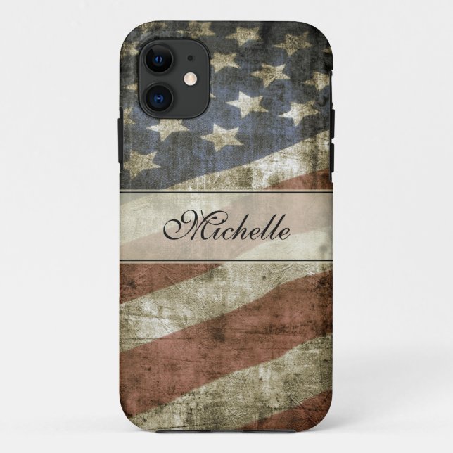 Personalized Vintage Patriotic American Flag Case-Mate iPhone Case (Back)