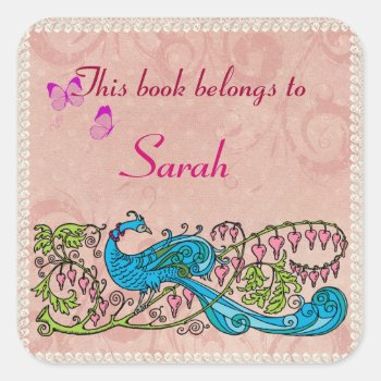 Personalized Vintage Peacock Lacy Pink Book Label by BabiesGalore at Zazzle