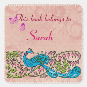 Personalized Vintage Peacock Lacy Pink Book Label