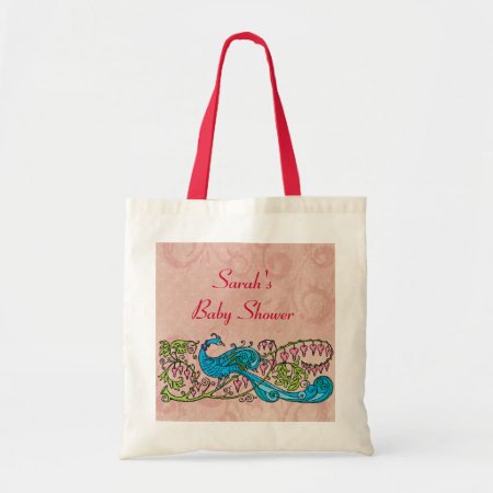 Personalized Vintage Peacock On Pink Baby Shower Tote Bag