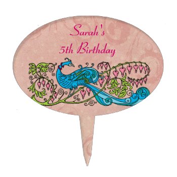 Personalized Vintage Peacock On Pink Birthday Cake Topper by BabiesGalore at Zazzle