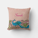 Personalized Vintage Peacock On Pink Throw Pillow at Zazzle
