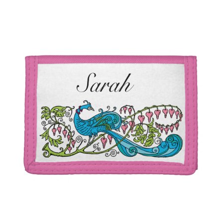 Personalized Vintage Peacock Tri-fold Wallet