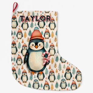 Personalized Vintage Penguins Christmas Large Christmas Stocking