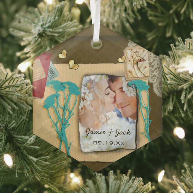 Personalized Vintage Photo Collage Glass Ornament (Insitu)