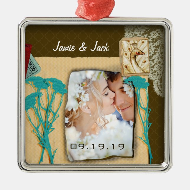 Personalized Vintage Photo Collage Metal Ornament (Front)