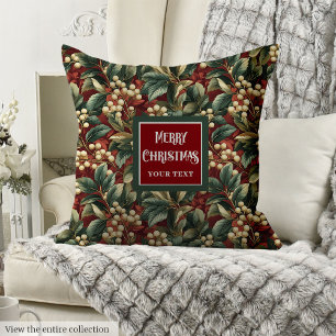 Personalized vintage pillow in trendy red & green