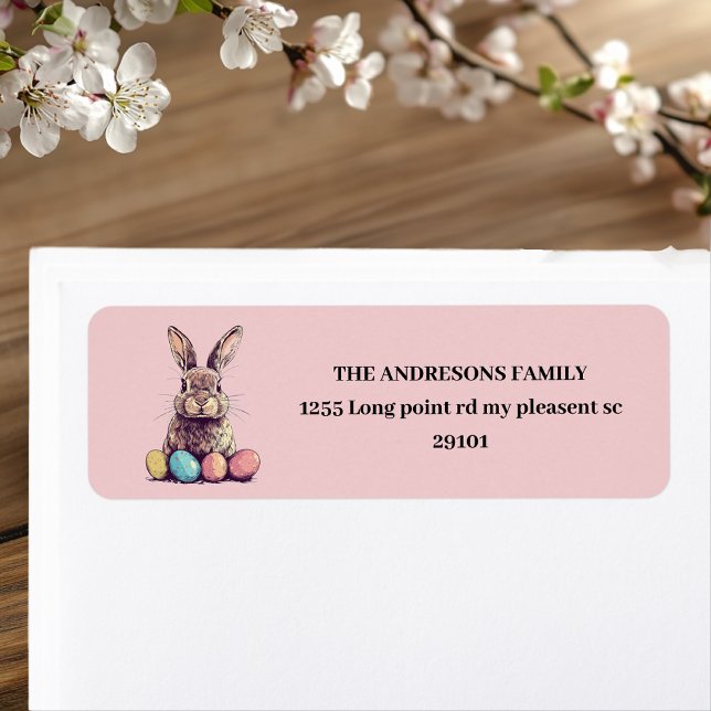 Personalized Vintage Pink Bunny & Egg Easter  Label (Creator Uploaded)