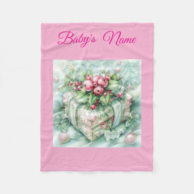 Personalized Vintage Pink Christmas Baby Blanket – (Front)