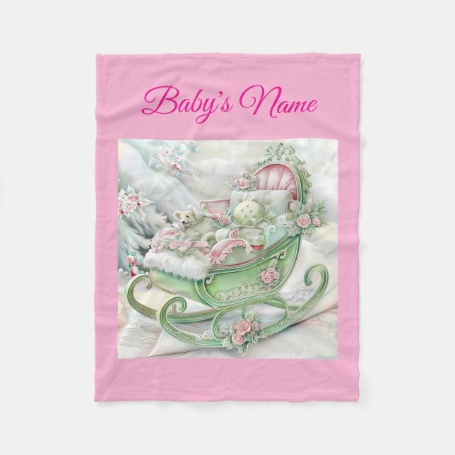 Personalized Vintage Pink Christmas Baby Blanket  (Front)