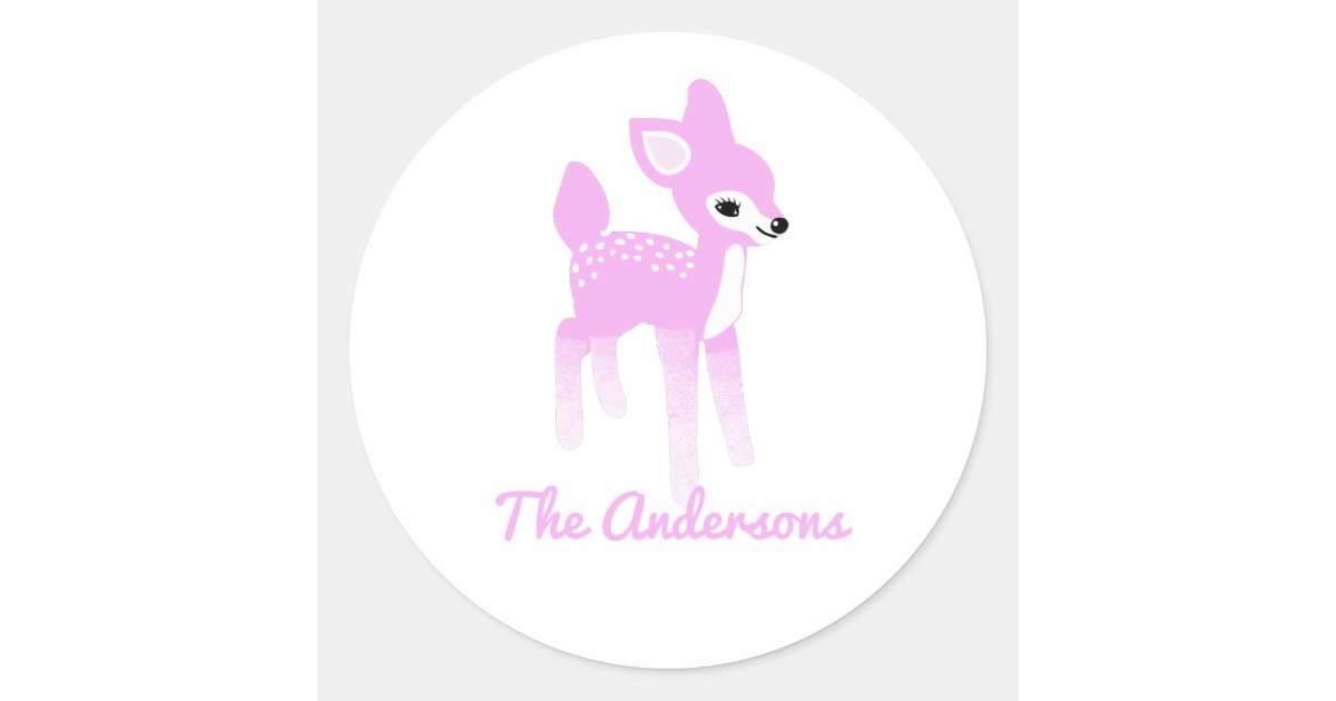 Personalized Vintage Pink Deer Retro Christmas Classic Round Sticker
