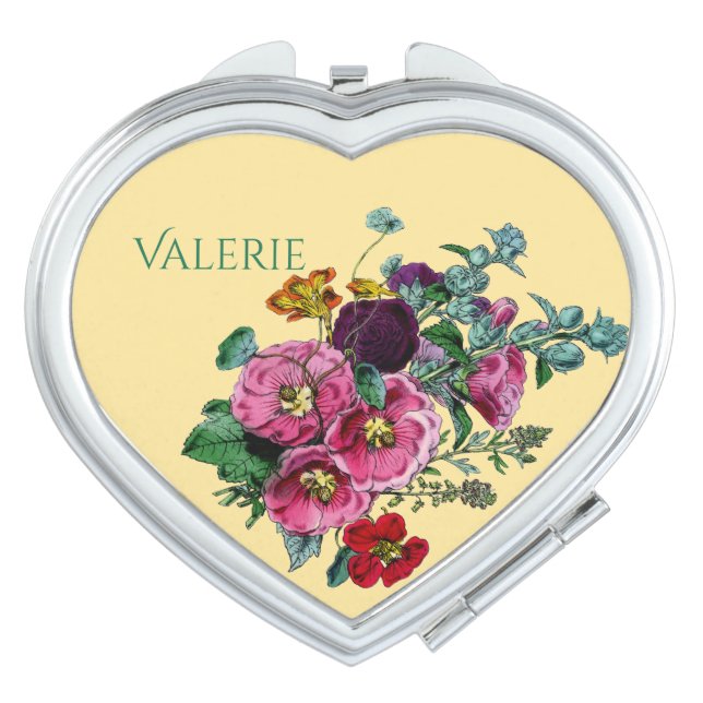 Personalized Vintage Pink Hollyhocks  Compact Mirror (Front)