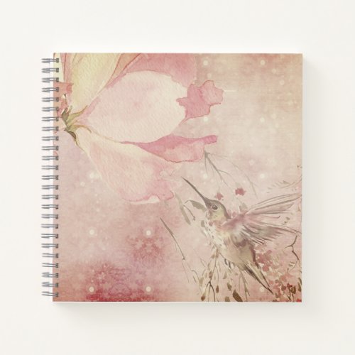 Personalized Vintage Pink Hummingbird Notebook