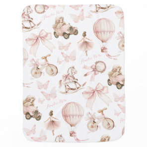 Personalized Vintage Pink Nursery Custom Name Baby Blanket