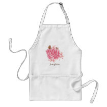Personalized Vintage Pink Rose Butterfly Floral Adult Apron