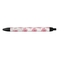 Personalized Vintage Pink Rose Butterfly Floral Black Ink Pen