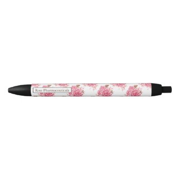 Personalized Vintage Pink Rose Butterfly Floral Black Ink Pen by PersonalizationShop at Zazzle
