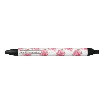 Personalized Vintage Pink Rose Butterfly Floral Black Ink Pen