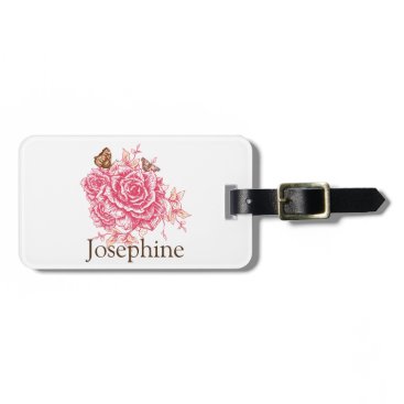 Personalized Vintage Pink Rose Flower Butterf Luggage Tag