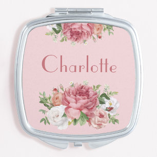 Personalized Vintage Pink Roses Compact Mirror