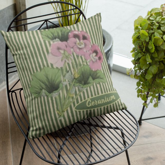 Personalized Vintage Pink White Geranium Flower Throw Pillow (Creator Uploaded)