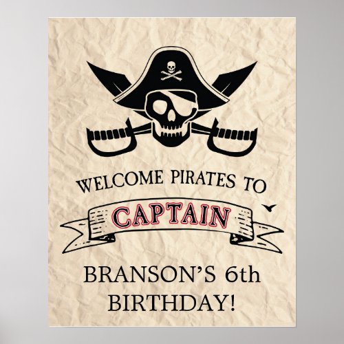 Personalized Vintage Pirate Ship Birthday Welcome Poster