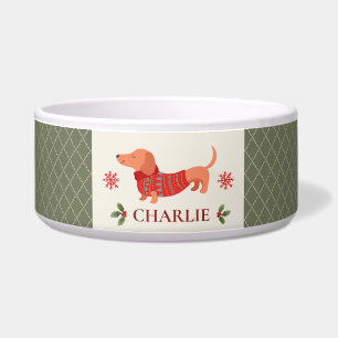 Personalized Vintage Plaid Christmas Dog Bowl