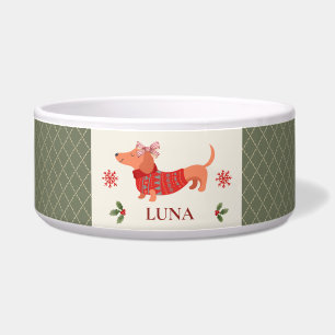 Personalized Vintage Plaid Christmas Dog Bowl