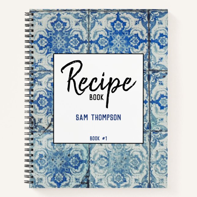 Personalized Vintage Portuguese Pattern Recipe  Notebook (Front)
